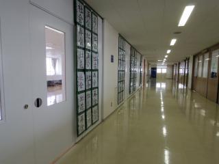 廊下が光っています。